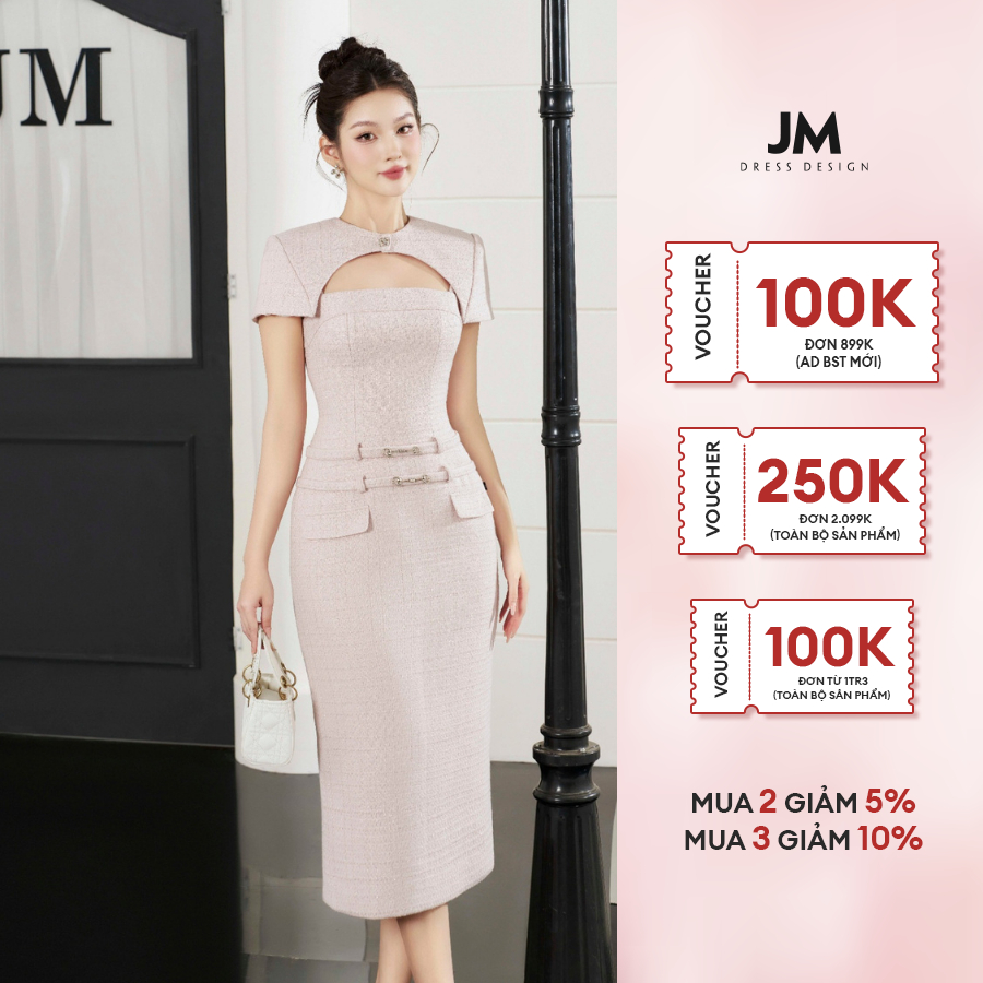 Đầm Tweed thiết kế JM Dress Design cut-out, trùm vai 1F44.2310TW