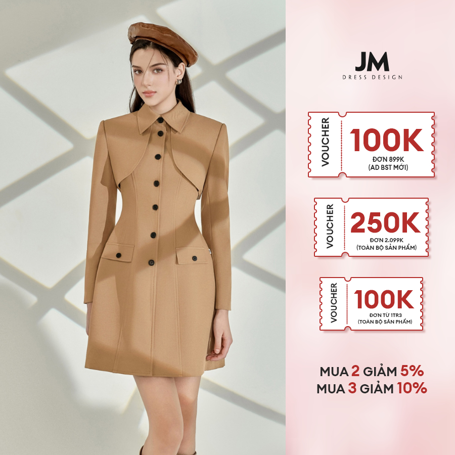 Đầm thiết kế JM Dress Design cổ đức hai lớp bung ngực bổ diễu chỉ 1F47.2311KK