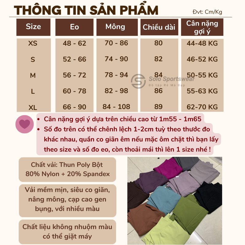 Quần Legging Gym Yoga Cạp Lưng Cao Gen Bụng Nâng Mông Thể Thao Nữ Thun Siêu Mềm Co Giãn Tôn Dáng 𝙎𝙤𝙡𝙤 𝙎𝙥𝙤𝙧𝙩𝙨𝙬𝙚𝙖𝙧 802