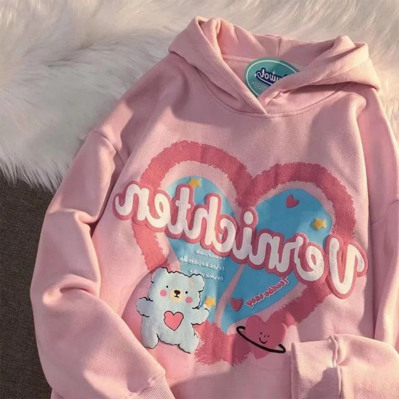 Áo hoddie nữ chất nỉ bông from rộng tay bông_beer1