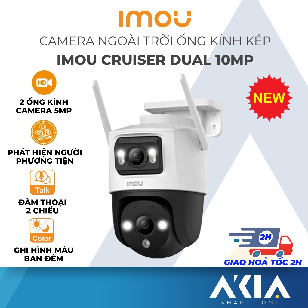 Camera 2 mắt IMOU Cruiser Dual - 10MP, ghi hình màu ban đêm, quay quét 360 độ, đàm thoại 2 chiều, chính hãng BH 2 năm