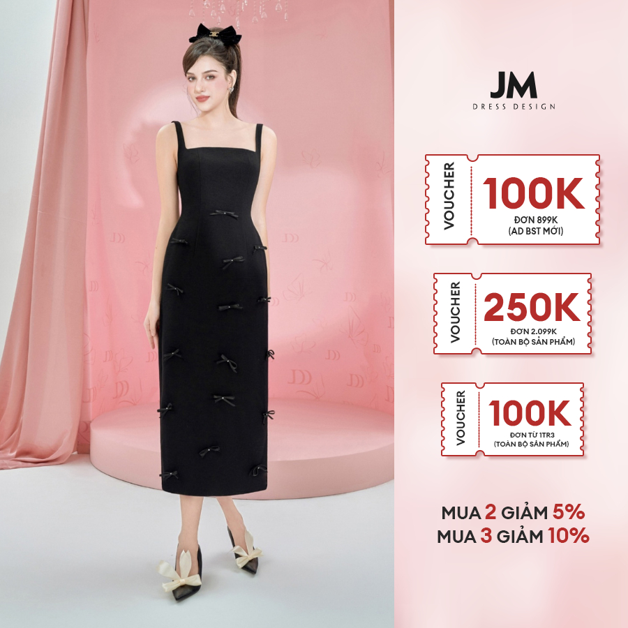 Đầm thiết kế JM Dress Design body cổ U đính nơ 1P29.2311WF