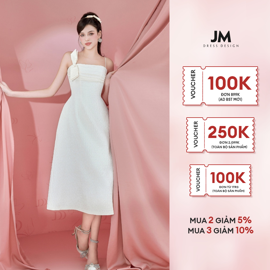 Đầm thiết kế JM Dress Design hai dây vặn nơ, bổ ly súp 1P31.2310WF