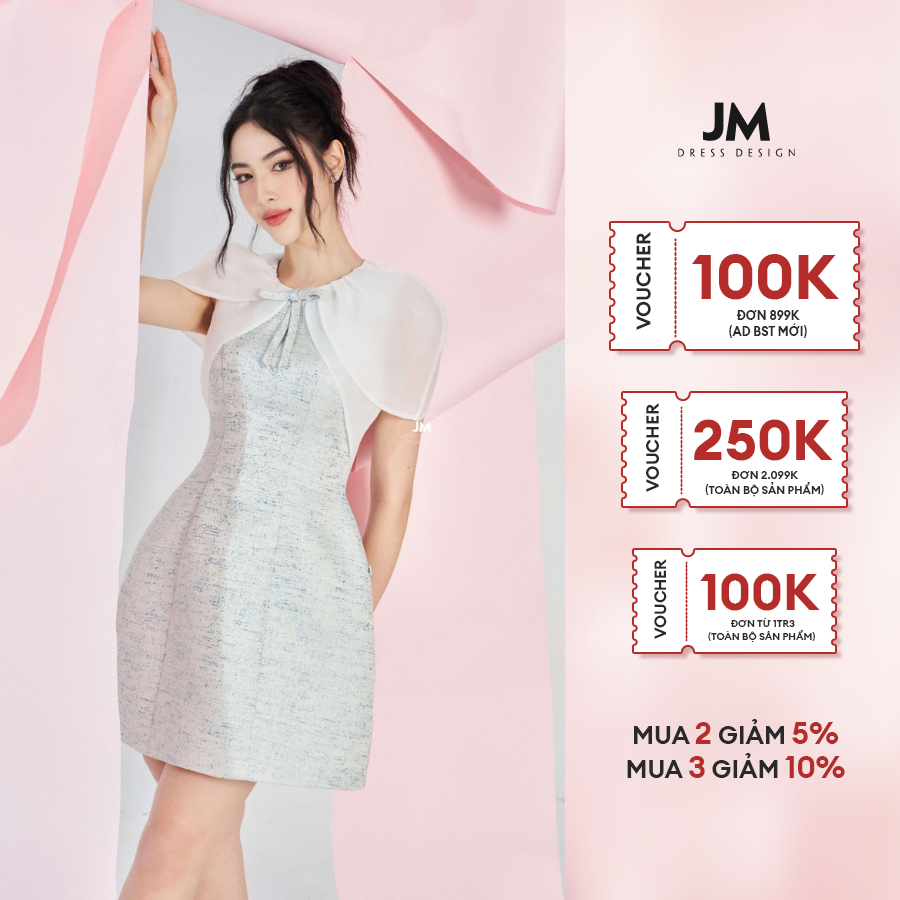 JM Dress Desgin - Đầm phối vai chân đánh phồng tapta gấm 1S50.2302BF