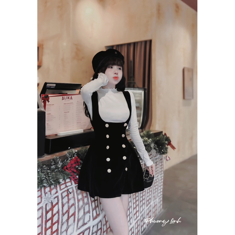 Set Yếm Nhung Đính Cúc Xinh Xỉu