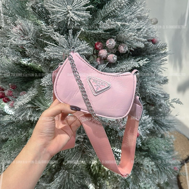 Túi đeo chéo, túi kẹp nách mini prada vải dù size 14 cho mẹ và bé siêu đẹp
