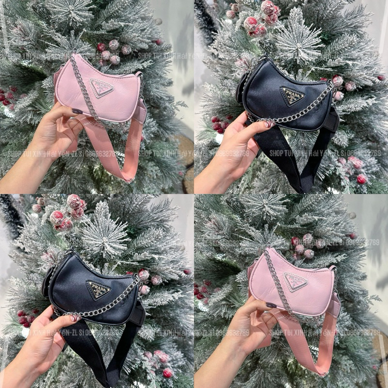 Túi đeo chéo, túi kẹp nách mini prada vải dù size 14 cho mẹ và bé siêu đẹp