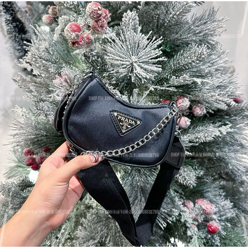 Túi đeo chéo, túi kẹp nách mini prada vải dù size 14 cho mẹ và bé siêu đẹp