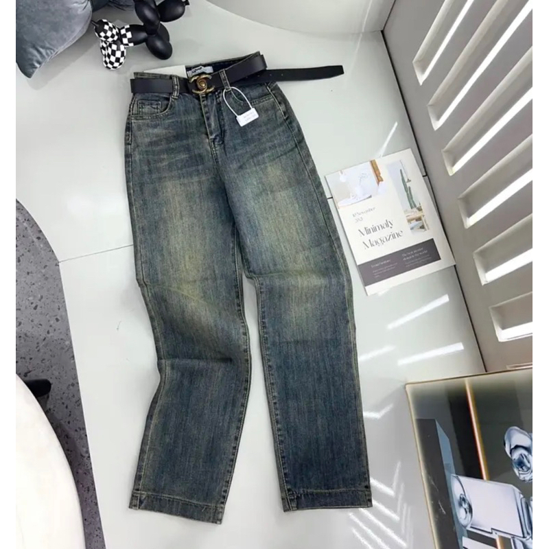 Quần Jean Nữ Ống Đứng Co Giãn Tua Lai - Cạp Siêu Cao