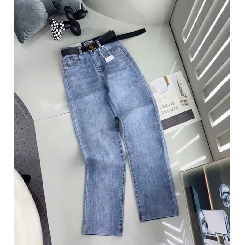 Quần Jean Nữ Ống Đứng Co Giãn Tua Lai - Cạp Siêu Cao