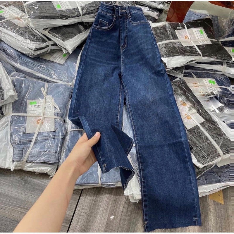 Quần Jean Nữ Ống Đứng Co Giãn Tua Lai - Cạp Siêu Cao