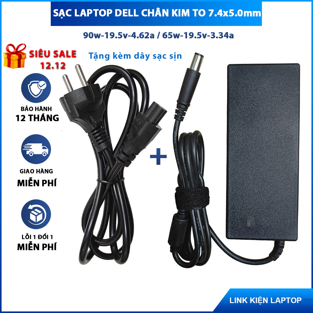 Sạc Laptop Dell Chân Kim To 7.4x5.0mm Inspiron Vostro 90w-19.5v-4.62a, 65w-19.5v-3.34a Bảo Hành 12 Tháng Mới 100%