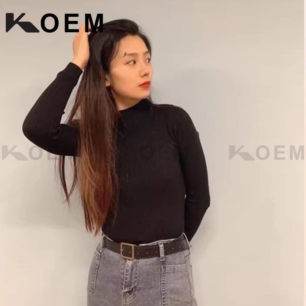 Áo Len Nữ vải tăm giữ nhiệt KOEM cổ 3 phân dài tay form ôm dáng Quảng Châu KO03