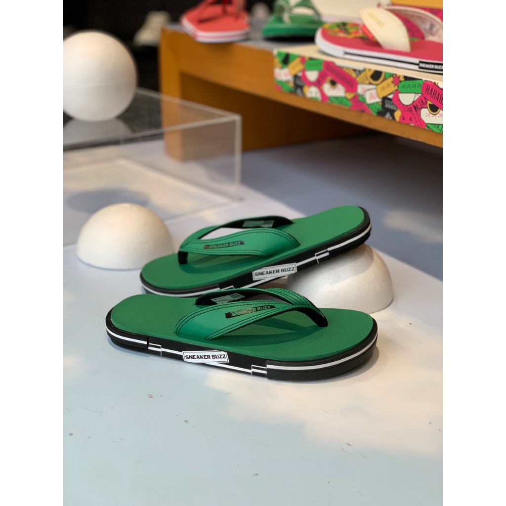 Dép Sneaker Buzz xỏ ngón full xanh lá viền đen dày cách điệu đen 1SBS023