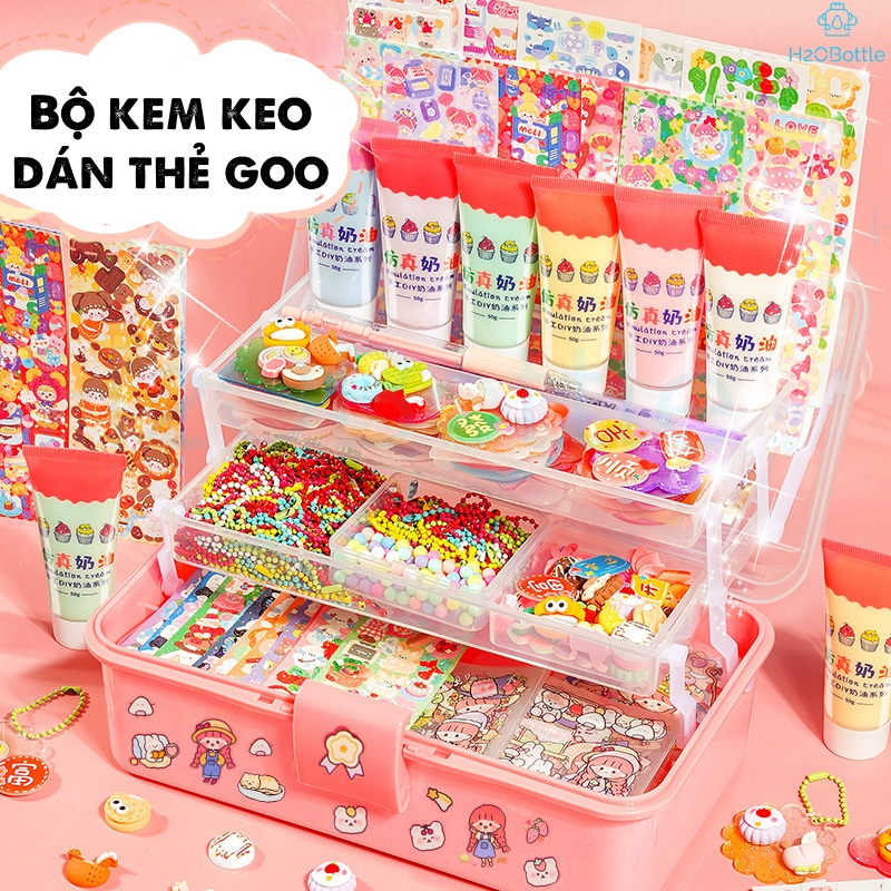 Bộ kem keo dán thẻ Goo, đồ chơi trẻ em, đồ chơi tự làm quà tặng cho người thân, hộp lưu trữ 3 lớp đặc biệt cao cấp