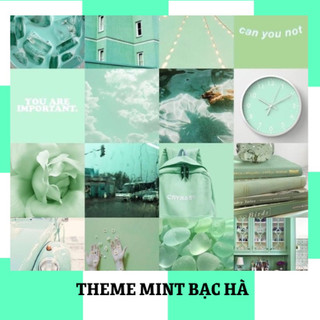 Combo 16 tấm Wall Collage ảnh dán tường - theme Mint bạc hà