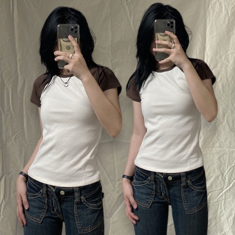 Áo thun form ôm tay phối babytee raplan ragplan