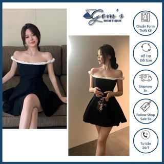 VÁY / ĐẦM TRỄ VAI BÈO TRẮNG DÁNG XOÈ CHỮ A TÔN EO (sẵn mút ngực,sẵn ship hoả tốc)
