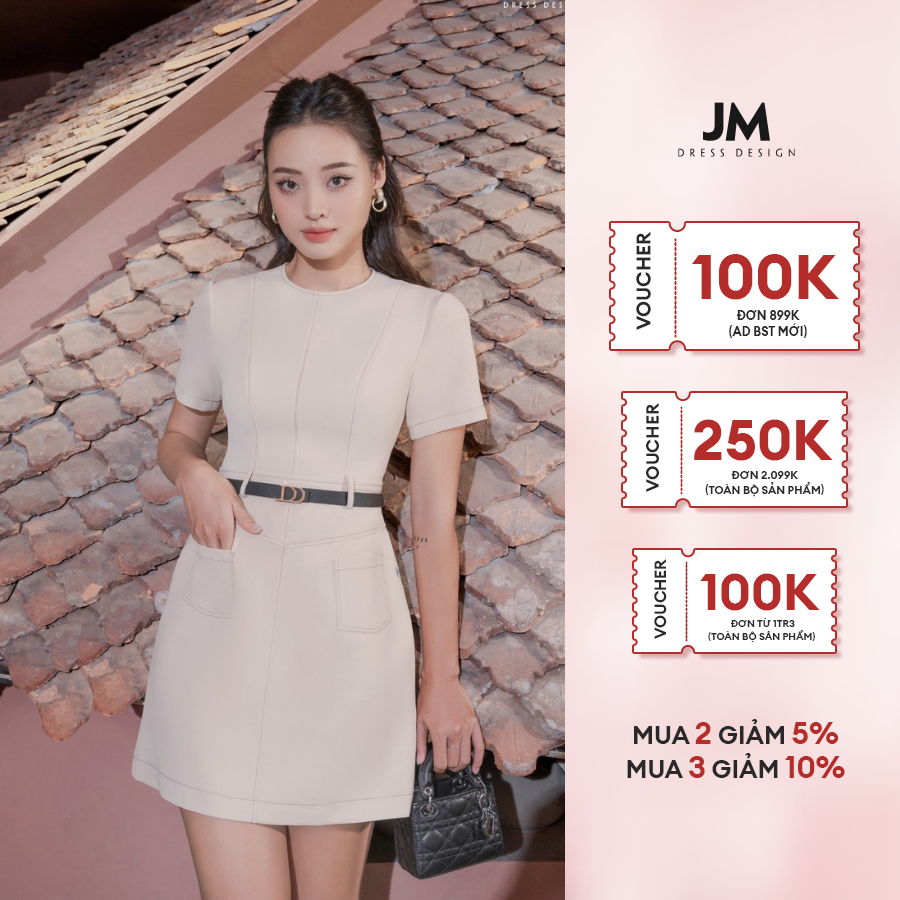 Đầm thiết kế JM Dress Design cổ tròn chân A 2 túi ốp 1S94.2308KK
