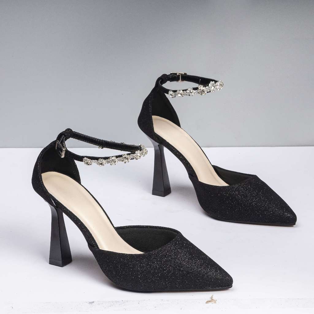Giày Cao Gót 7cm Bít Gót Quai Hậu Phối Đá E248 Pixie