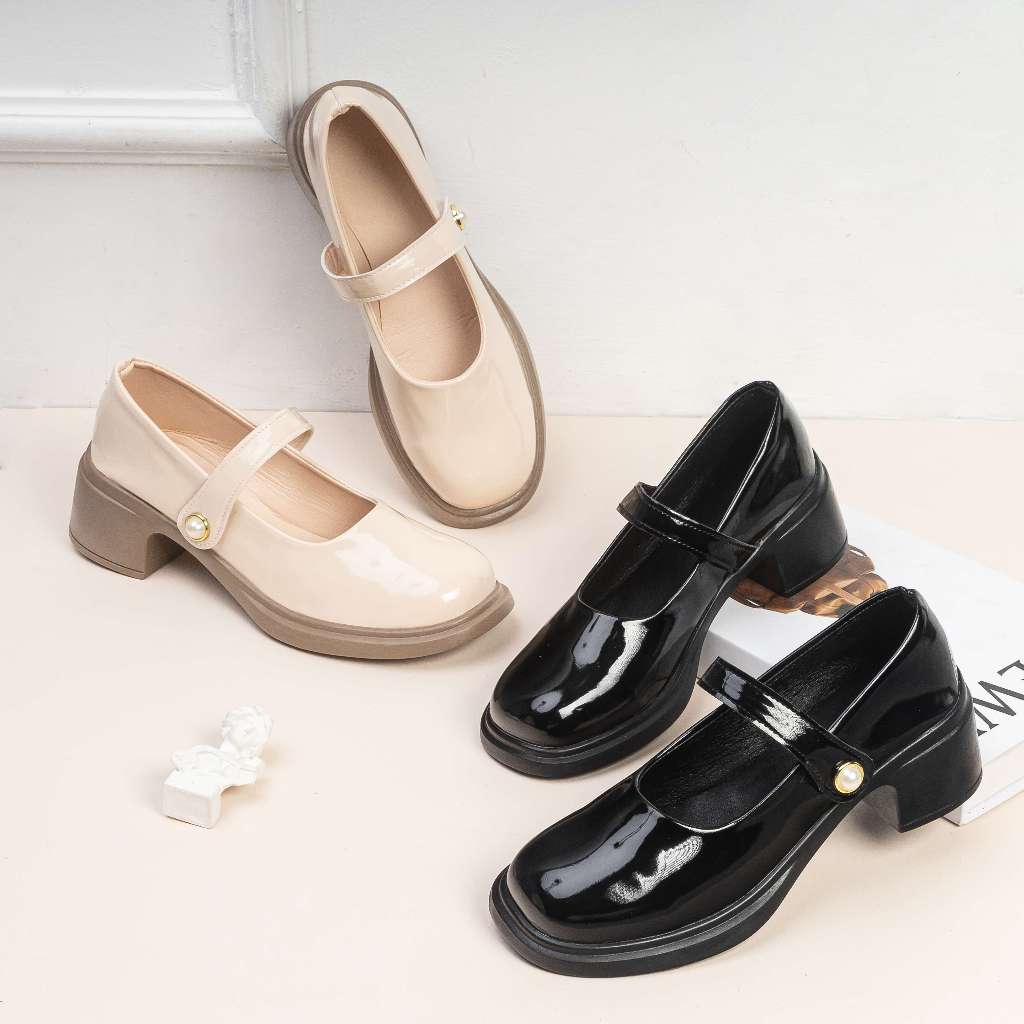 Giày Cao Gót Oxford 5cm Quai Ngang Đính Hạt E250 Pixie