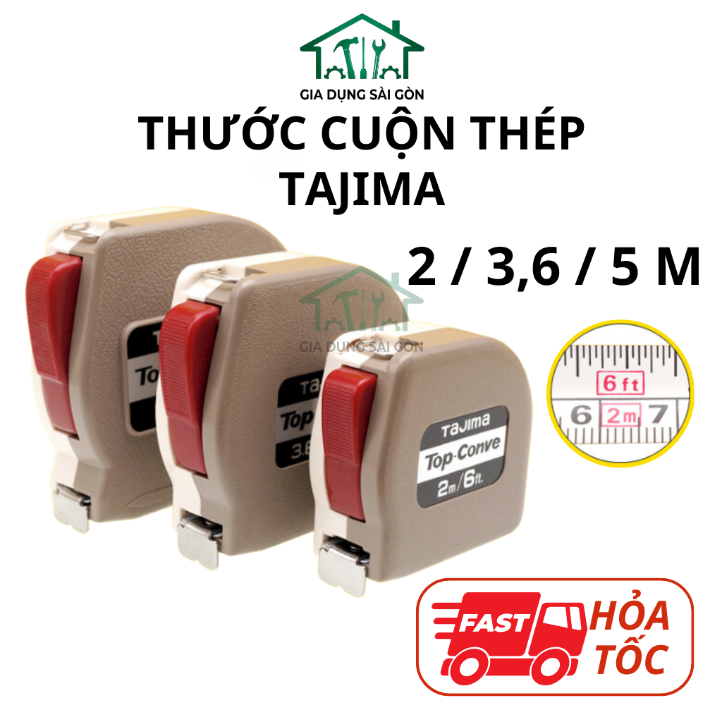 Thước Cuộn Thép Cao Cấp TAJIMA Đủ Size (5M / 3M6 / 2M) - Thước Dây Cuộn Thép, Thước Kéo Tự Động Dừng