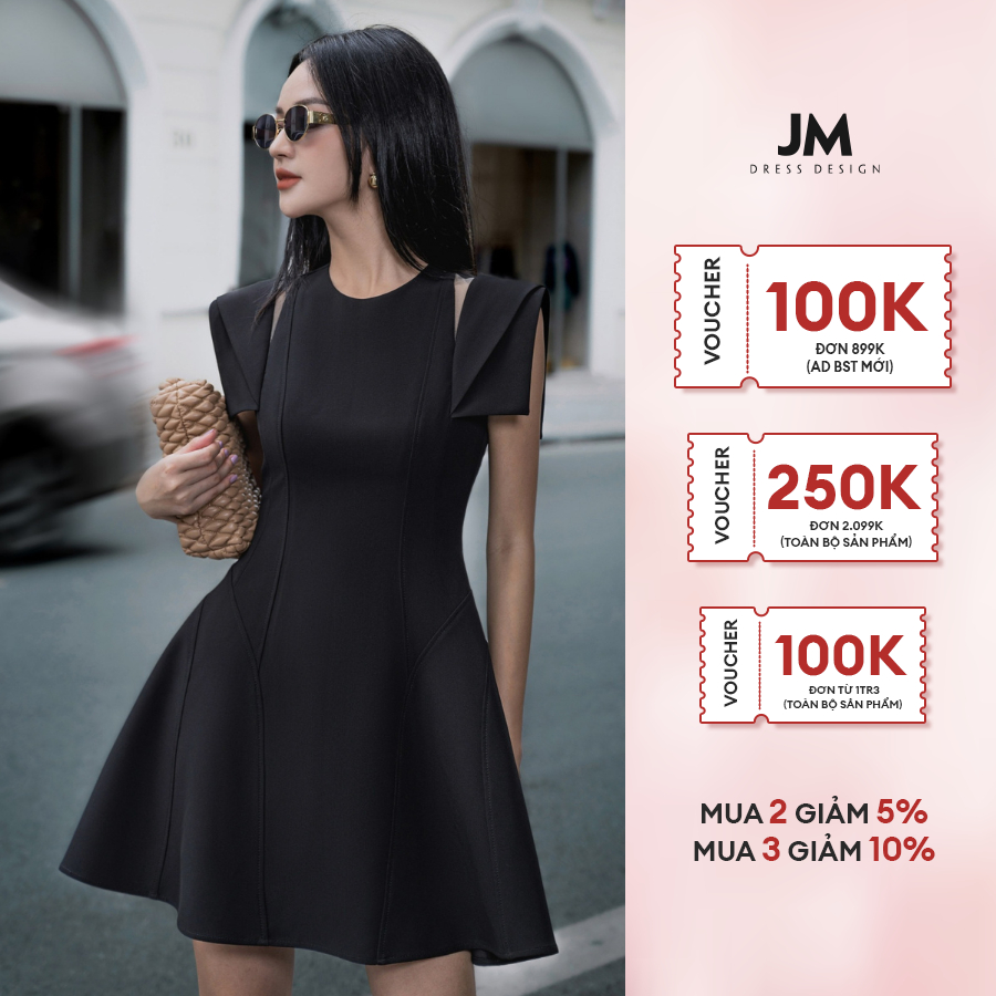 Đầm thiết kế JM Dress Design cut-out vai, tay phối 1S99.2309PL