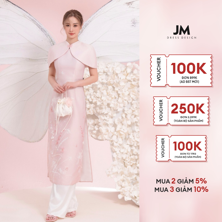 Áo dài thiết kế JM Dress Design cổ leo in thêu đính dưới chân tà 2M20.2312TF