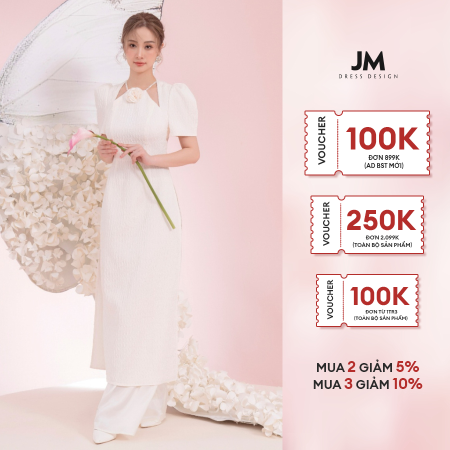Áo dài cổ yếm thiết kế JM Dress Design tay phồng 2M23.2311WF