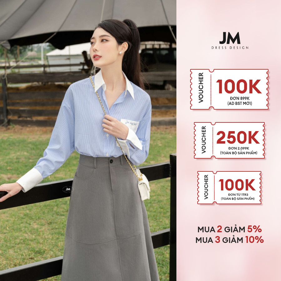 JM Dress Desgin - Áo sơ mi kẻ sọc phối vải túi ốp ngực 2S18.2305RC