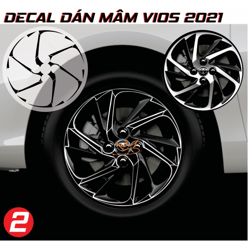 Decal dán mâm Toyota Vios 2021 2022 - Decal Tem dán lazang Toyota Vios