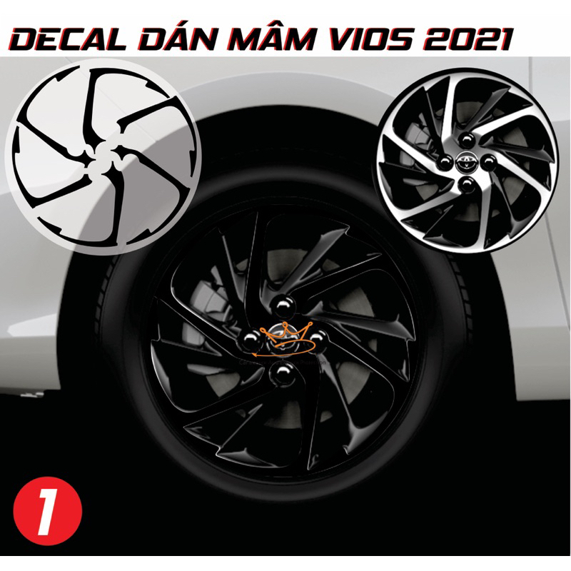 Decal dán mâm Toyota Vios 2021 2022 - Decal Tem dán lazang Toyota Vios