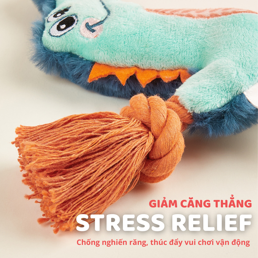 Đồ chơi cho chó FOFOS, Đồ chơi nhai gặm hình cá sấu, Tiếng kêu vui nhộn, Giúp làm sạch răng nướu chó, Vải nhung mềm mại