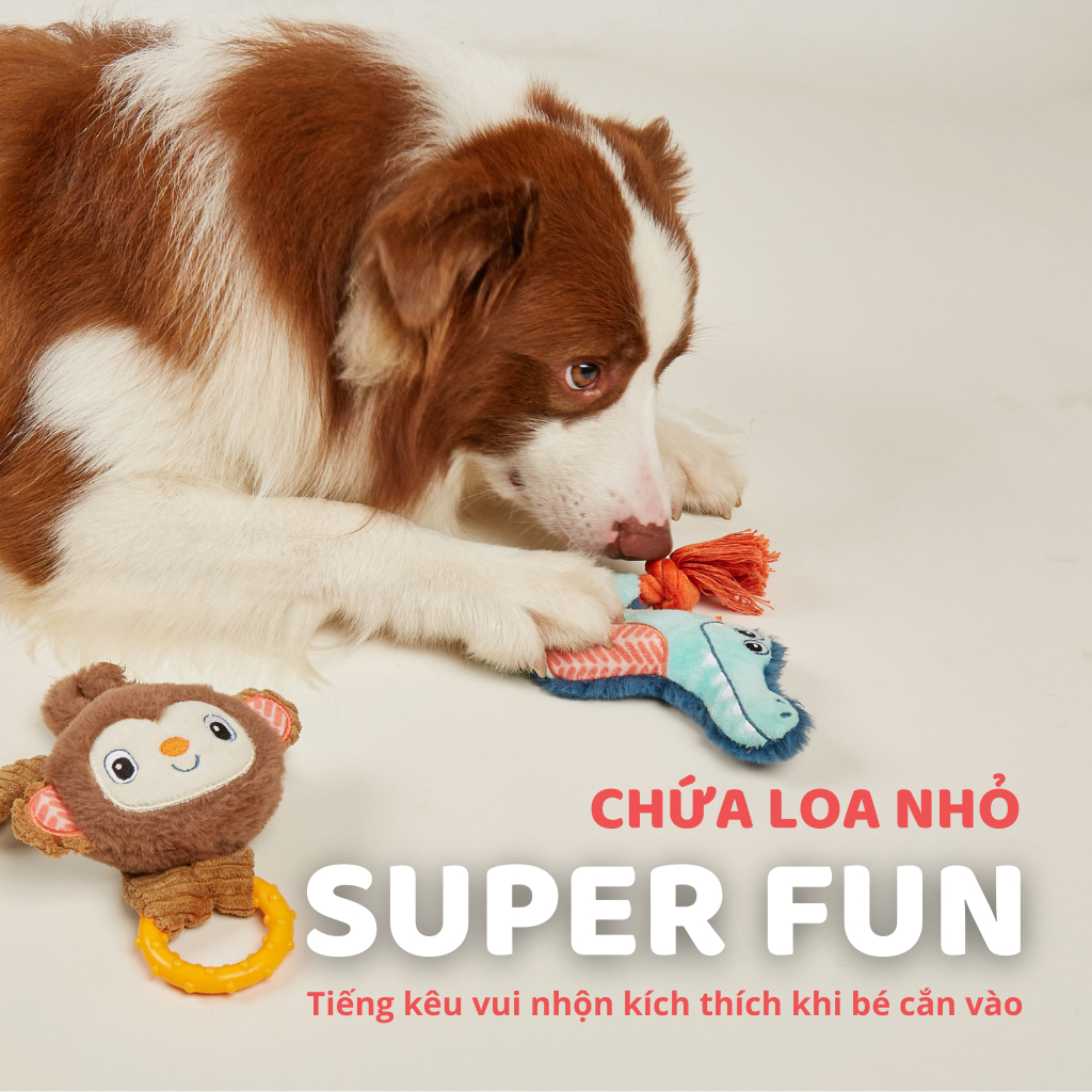 Đồ chơi cho chó FOFOS, Đồ chơi nhai gặm hình cá sấu, Tiếng kêu vui nhộn, Giúp làm sạch răng nướu chó, Vải nhung mềm mại