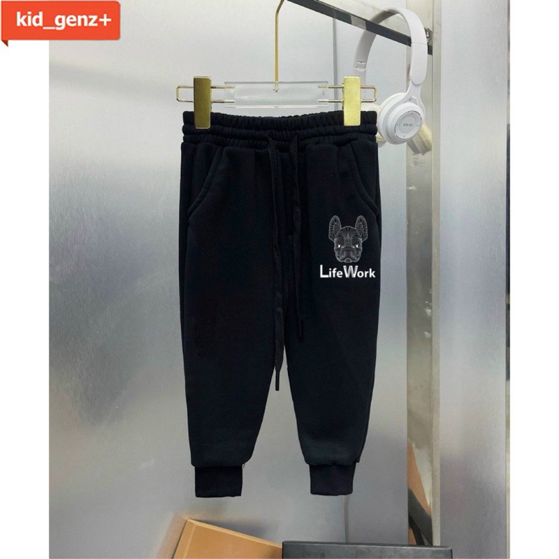 quần nỉ joger bo gấu in logo liffework đầu chó cho bé, quần nỉ trẻ em, kid_genz