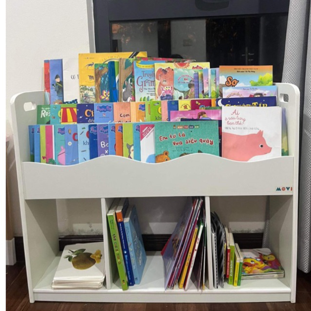 Kệ sách cho bé, kệ đồ chơi, giá sách gỗ 3 tầng, giá sách kết hợp kệ đồ chơi Montessori cho bé KTH