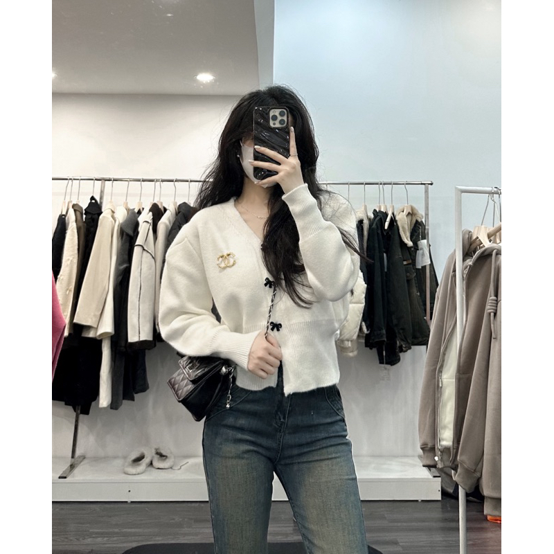 Áo len nơ  xinhh tay bồng