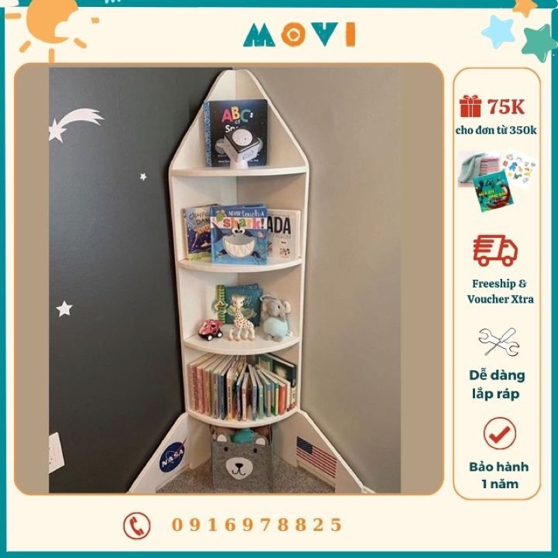 Kệ sách cho bé, kệ đồ chơi, kệ trang trí, kệ decor tàu vũ trụ cho bé KTL