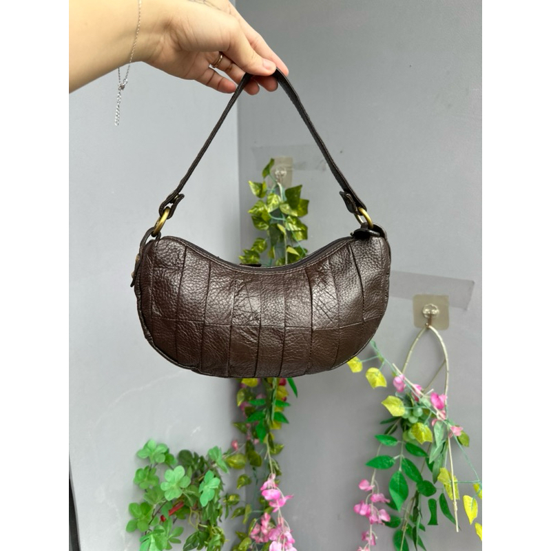 Túi đeo vai mộc bò ghép đính hoa vintage