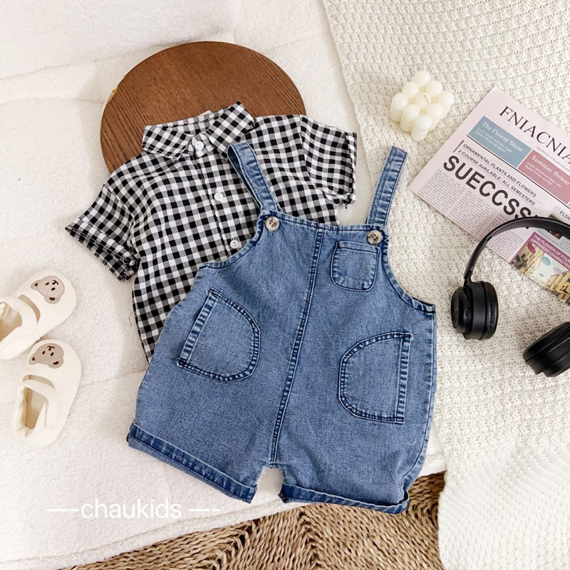 Set yếm JEAN + áo SỌC mã 7185