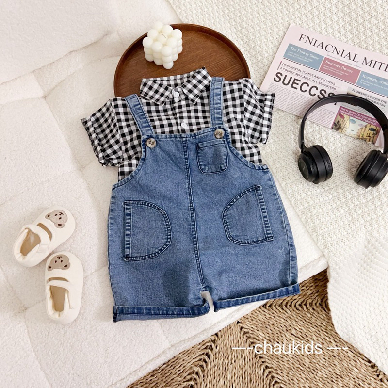 Set yếm JEAN + áo SỌC mã 7185