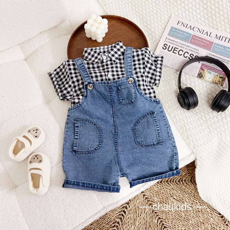 Set yếm JEAN + áo SỌC mã 7185