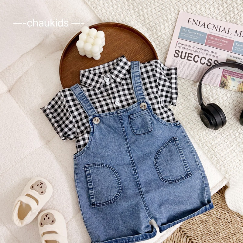 Set yếm JEAN + áo SỌC mã 7185