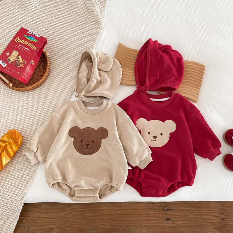 Body nhung GẤU kèm mũ mã 4053