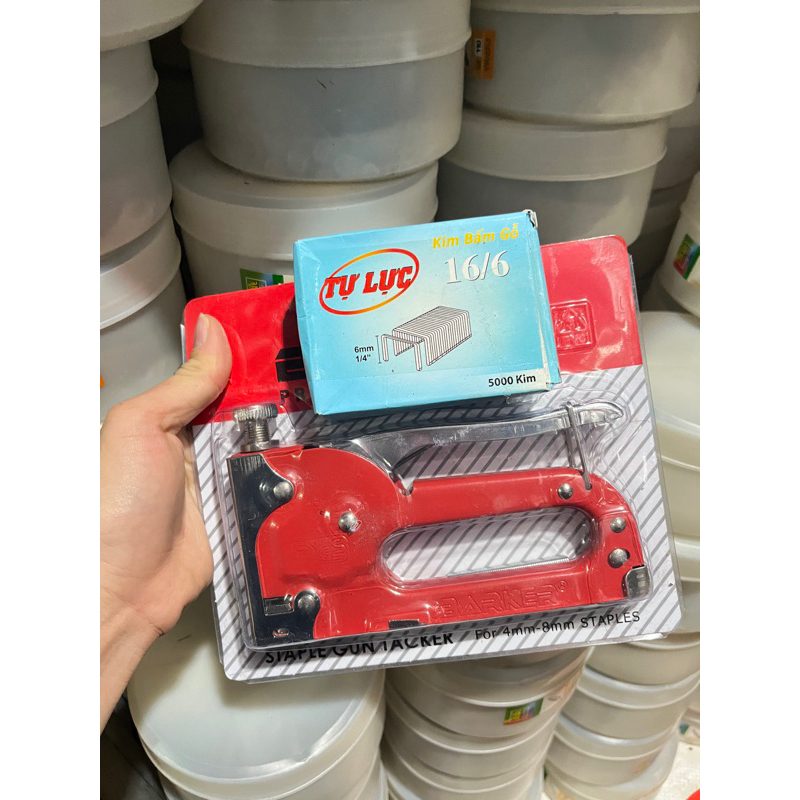 Gim bấm gỗ, Gim ghép Lan, súng bắn Gim cầm tay Baker , Gim giỏ quà kèm 1 hộp Đinh 16/6 hoặc 16/8