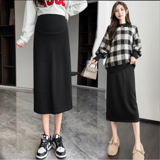  Chân váy dài xẻ sau suông chữ A umi hàn co giãn cho mẹ bầu công sở 