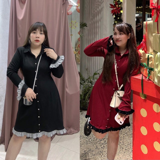 Váy len tăm khuy vàng dọc viền bèo bigsize