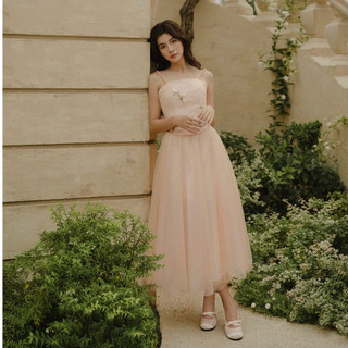 HANGKAO_Đầm dây Helly vải voan hồng cam