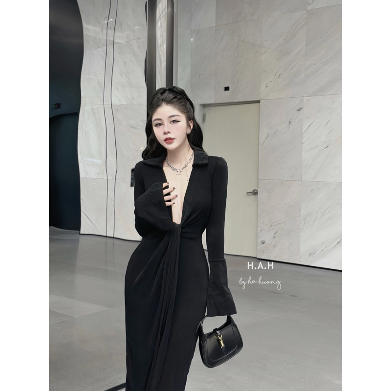 Đầm body nhúng khoét ngực siêu sang chơi noel, chơi Tết