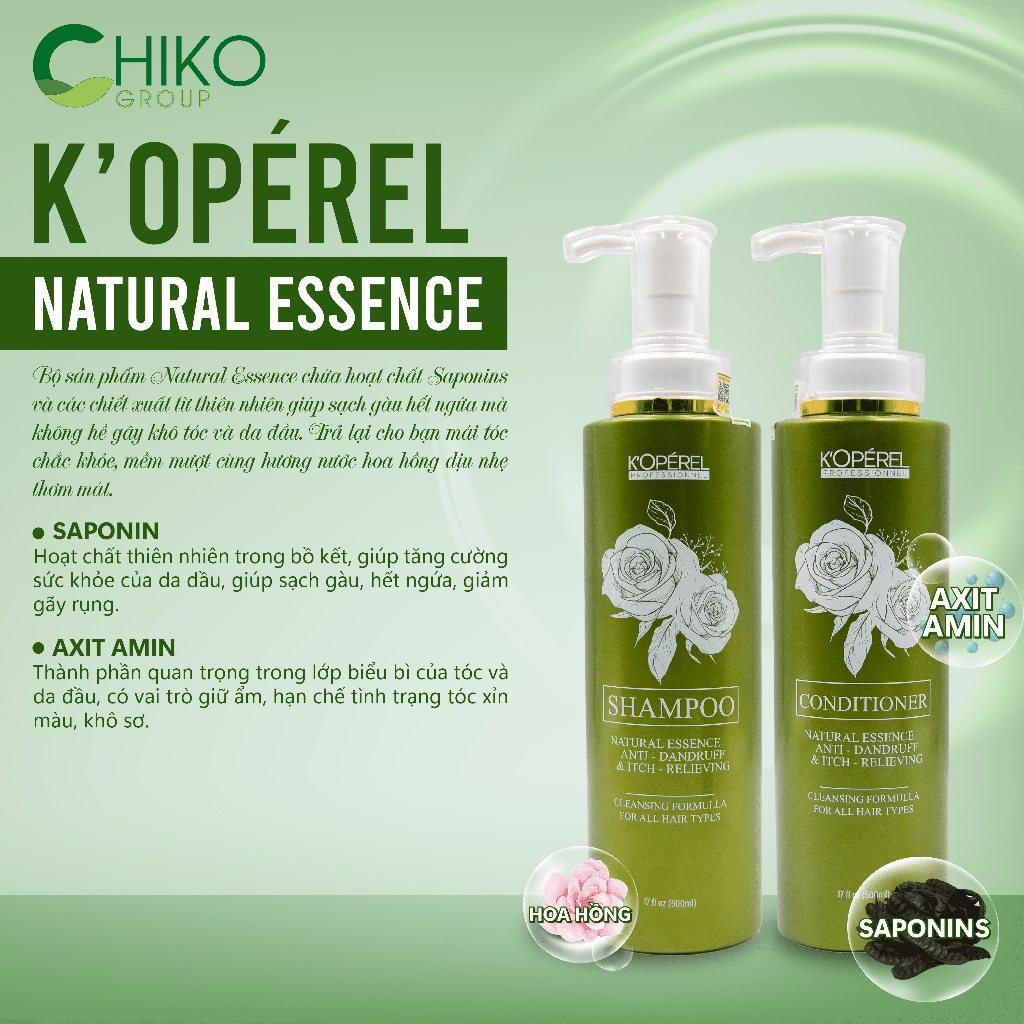Bộ Dầu Gội Xả K’OPÉREL Hương Hoa Hồng, Sạch Gàu, Hết Ngứa 500ml